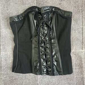 Women's Vintage Y2K Tripp NYC Black Vegan Leather Lace Up Corset Tank Top Sz XL